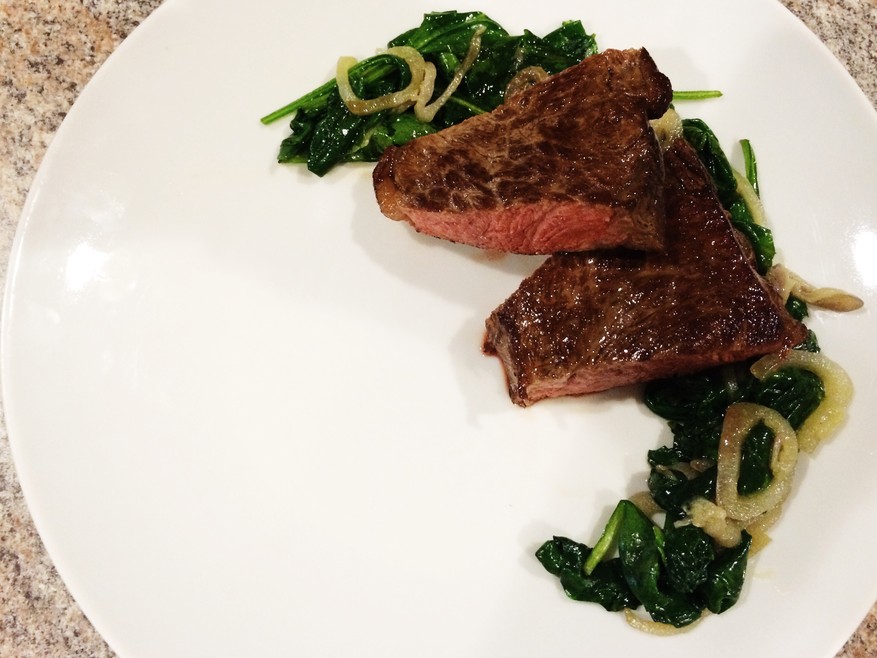 coffee butter steak + spinach Photo by Nick ChefSteps