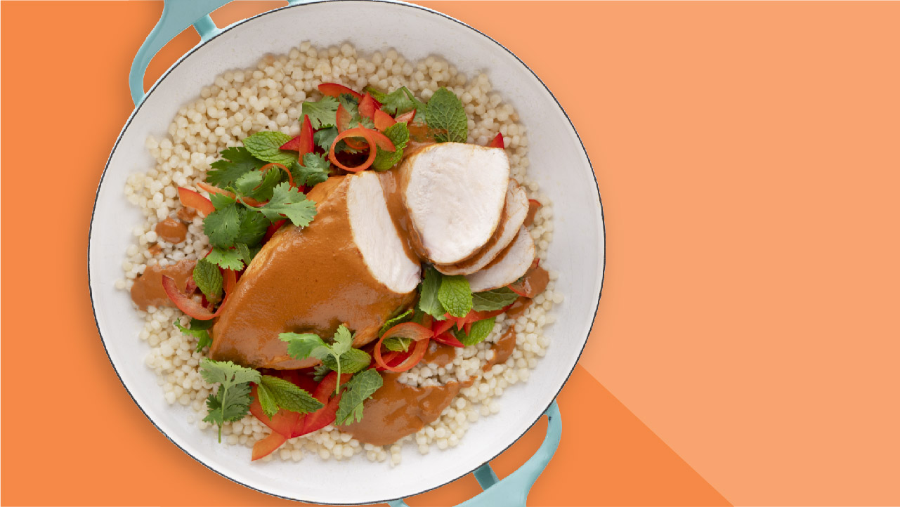 Muhamarra Grilled Chicken With Couscous and Sweet PepperHerb Salad