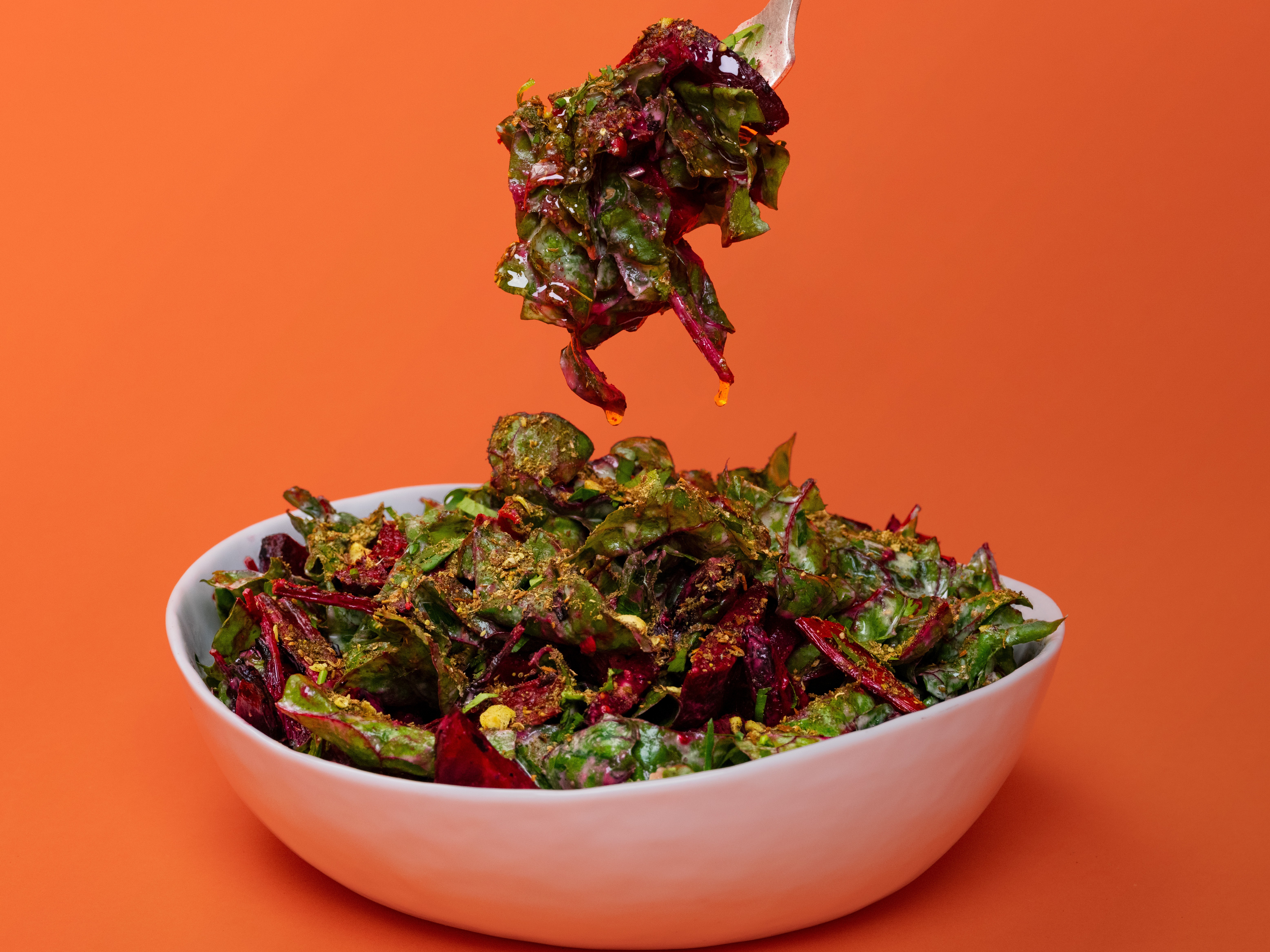 Grilled Beet and Chard Salad With Tahini Dressing and Dukkah