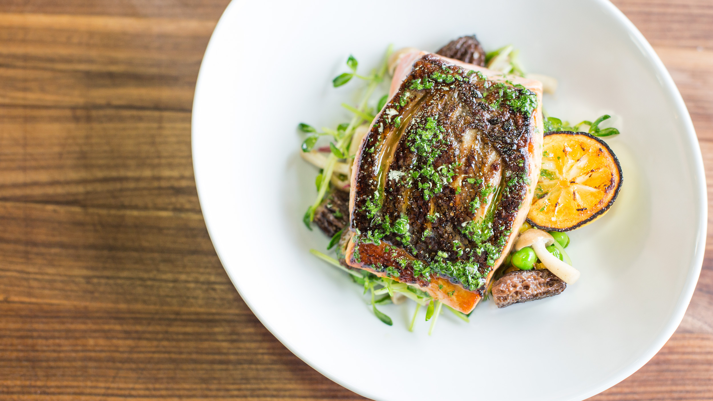 Perfect Salmon With Herb Oil and a MushroomBrussels Sprouts Salad