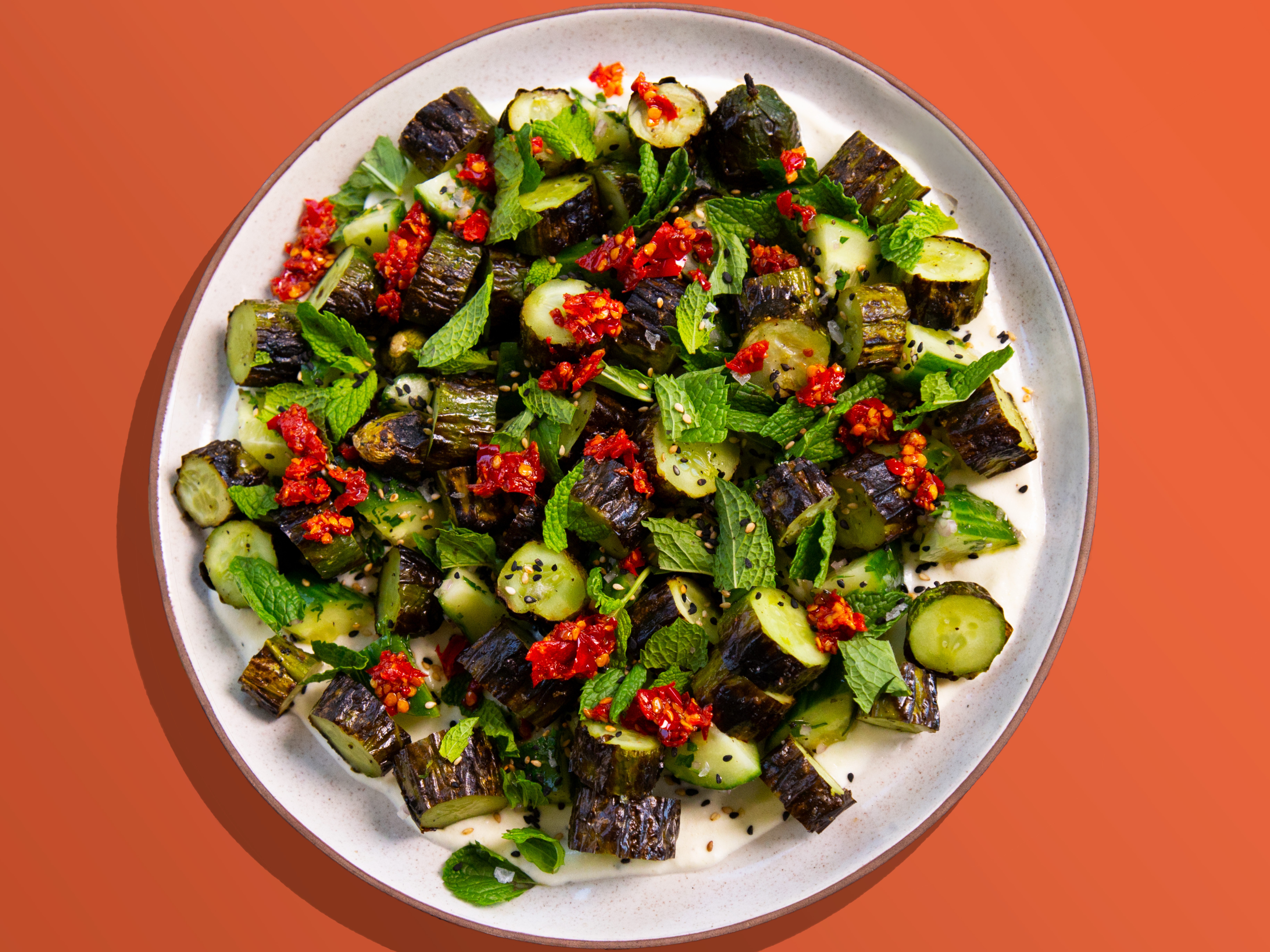 Hot and Cold Grilled Cucumber Salad With Greek Yogurt and Mint